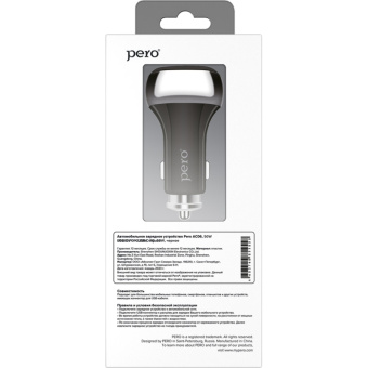 Зарядное устройство автомобильное PERO AC06 USB-C PD/USB-C PD/50W/черное