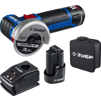 Шлифмашина угловая бесщеточная аккум. ЗУБР AB-76-22, 12 В, 2 АКБ (4Ач)