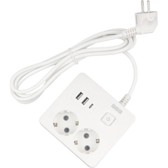 Удлинитель Power Cube, 2р с/з вык.,3USB, 3500 Вт, 16А, 1.9 м, 3x1,0 (белый)