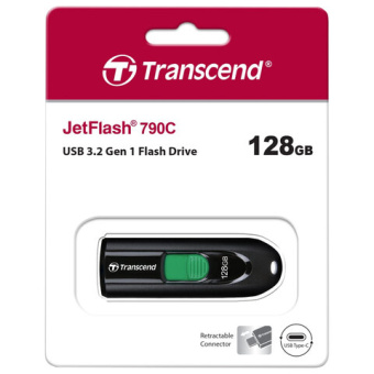 Флеш-диск 128GB TRANSCEND JetFlash 790C, разъем USB 3.2, черный/зеленый, TS128GJF790C