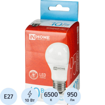 Лампа светодиодная LED-A60-VC 10Вт 230В Е27 6500К 950 Лм IN HOME