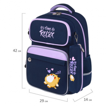 Рюкзак ЮНЛАНДИЯ COMPLETE, с пеналом в комплекте, эрго-спинка, "Bored cat", 42х29х14 см, 272055