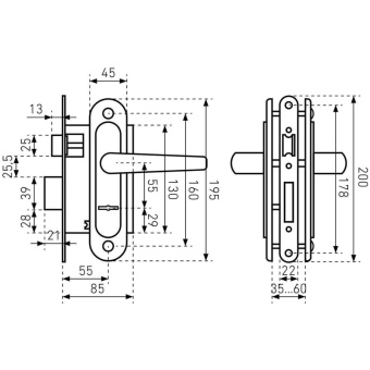Замок врезной УЗК_Птимаш ЗВ9-4.08 сталь серебро (с руч,д/дерев.дв/4кл)