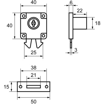 Замок мебельный_УЗК Стандарт 6202 сталь хром (отв.пл.кр/д/шкаф-купе/2кл)