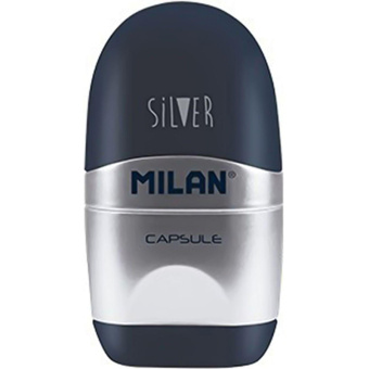 Ластик-точилка Milan Capsule Silver из натурального каучука с двумя запасными ластиками