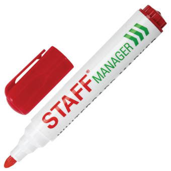 Маркер стираемый для белой доски КРАСНЫЙ, STAFF "Manager", 5 мм, с клипом, 151493