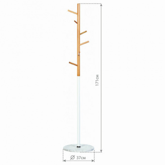 Вешалка-стойка BRABIX "CR-1906" на мраморном диске, металл белый/дерево бук, 6 крючков, 606440