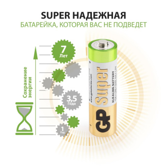 Батарея GP Super эконом уп.AA/LR6/15A алкалин. 4шт/уп GP15ARS-2SB4