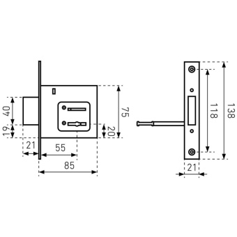 Замок врезной УЗК_Птимаш ЗВ8-4.1 сталь хром (б/руч,д/дерев.двери/3кл)
