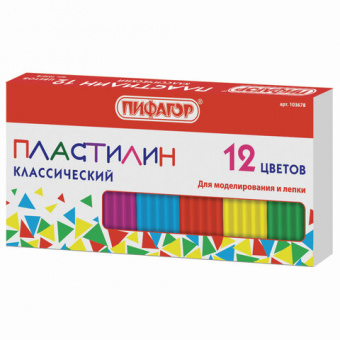 Пластилин классический ПИФАГОР, 12 цветов, 120 г, картонная упаковка