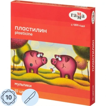 Пластилин 10цв,Мультики,200гр,со стеком
