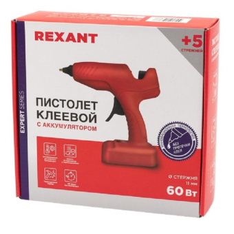 Пистолет клеевой аккумуляторный REXANT, 60Вт, d11 мм, 'ЭКСПЕРТ' (12-1553)
