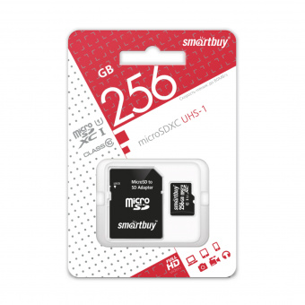 Карта памяти SmartBuy microSDXC 256Gb UHS-I Cl10 +ад, SB256GBSDCL10-01