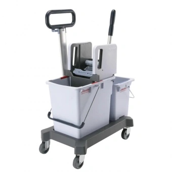 Комплект для уборки Vileda Professional Полный комплект с КомбиСпид Про (тележка уборочная 2-ведерная КомбиСпид Про с отжимом 1х25 л + 1х10 л, швабра флаундер, моп, салфетка, перчатки, губка)