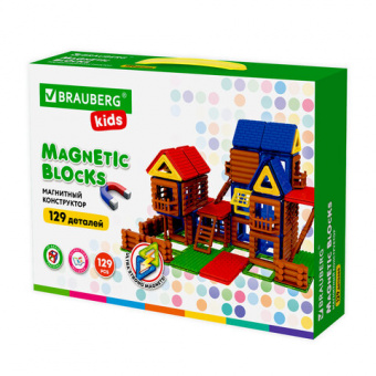 Магнитный конструктор MEGA MAGNETIC BUILD BLOCKS-129 "Построй дом", 129 деталей, BRAUBERG KIDS, 6638
