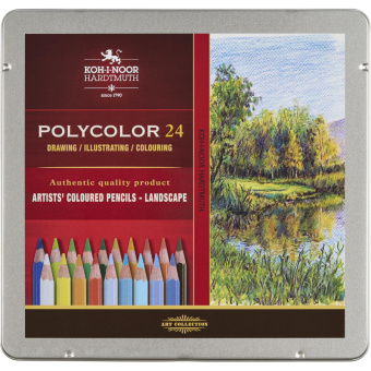Карандаши цветные худож POLYCOLOR Пейзаж 24цв/наб мет.кор. 3824024015PL