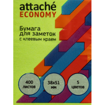 Стикеры Attache Economy 38x51 мм неоновые 5 цветов (1 блок, 400 листов)
