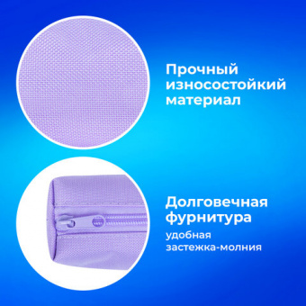 Пенал-тубус ПИФАГОР на молнии, ткань, пастельно-фиолетовый, 20х5 см