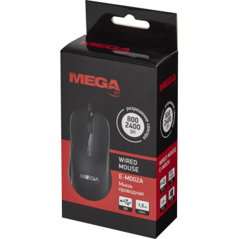 Мышь компьютерная ProMega E-M002A черная, USB 800-2400DPi, 121,5x64x39мм