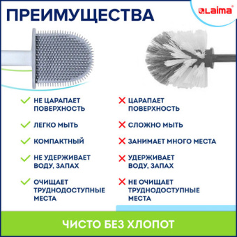 Ершик для унитаза силиконовый FLAT TYPE (плоский) напольный / настенный с креплением, LAIMA,