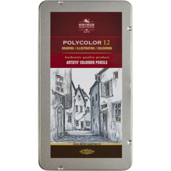 Карандаши цветные худож POLYCOLOR серые цвета 12цв/наб мет.кор 3822012013BL