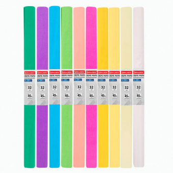 Набор гофрированной (креповой) бумаги, 32 г/м2, 10 рулонов, 50х250 см, пастель, BRAUBERG, 112557