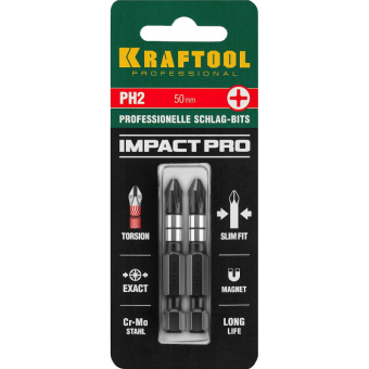 Бита ударная Kraftool Impact Pro PH2 x 50 мм (2 штуки в упаковке, 26191-2-50-S2)
