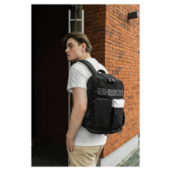 Рюкзак HEIKKI UNIQUE (ХЕЙКИ) универсальный, 6 карманов, черный с белыми вставками, 42х29х16 см, 2725