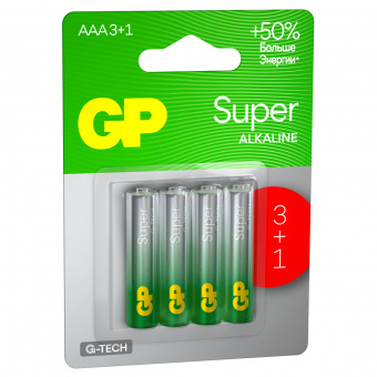 4шт/упБатарейка GP Super G-Tech AAA (LR03) 24A алкалиновая, BC4 (промо 3+1)