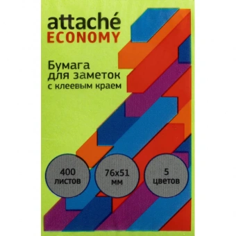 Стикеры Attache Economy 76x51 мм неоновые 5 цветов (1 блок, 400 листов)