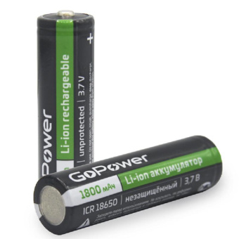 Аккумулятор Li-ion GoPower 18650 PC1 3.7V 1800mAh без защ выс/кон