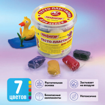 Пластилин на растительной основе (тесто для лепки) ПИФАГОР, 7 цветов, 210 г, пластиковый стакан, 104