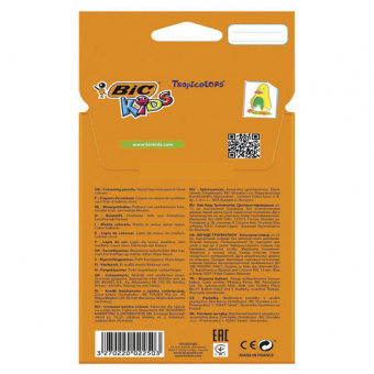 Карандаши цветные BIC "Tropicolors", 12 цветов, пластиковые, заточенные, европодвес, 8325666