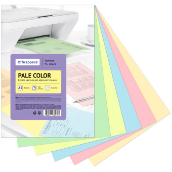 Бумага цветная OfficeSpace "Pale Color", A5, 80 г/м², 100л., (5 цветов)