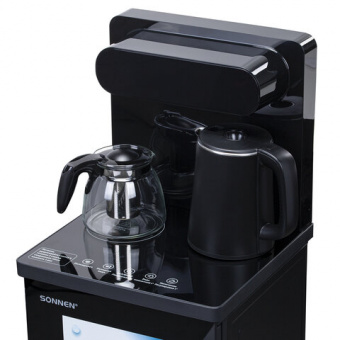 Кулер для воды с чайником SONNEN TBE-01 Tea Bar, напольный, ОХЛАЖДЕНИЕ ЭЛЕКТРОННОЕ, сенсорное управление, пульт ДУ, дисплей, шкафч