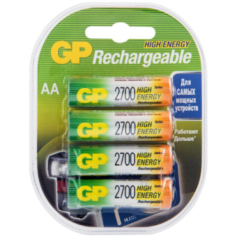 Батарейки аккумуляторные Ni-Mh пальчиковые КОМПЛЕКТ 4 шт АА (HR6) 2600mAh, GP, 270AAHC-2DECRC4, шт, 20%