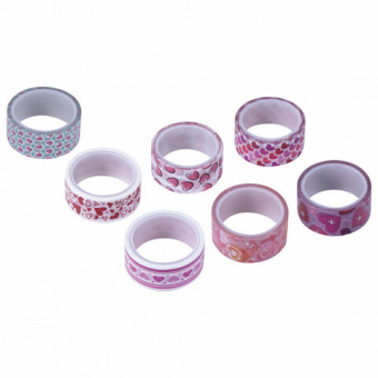 Клейкие WASHI-ленты для декора "СЕРДЦА", 15 мм х 3 м, 7 цветов, рисовая бумага, ОСТРОВ СОКРОВИЩ, 661