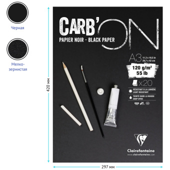 Скетчбук 20л., А3 Clairefontaine "Carb ON", на склейке, 120г/м2, мелкозер., черный