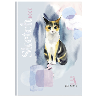 Скетчбук 80л., А5 7БЦ BG "Трехцветная кошка", матовая ламинация, 80г/м2, бежевый блок