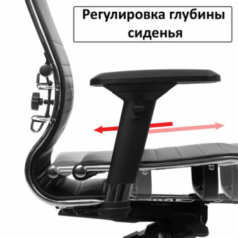 Кресло офисное МЕТТА "К-33" хром, рецик. кожа, подголовник, сиденье и спинка мягкие, темно-коричнево