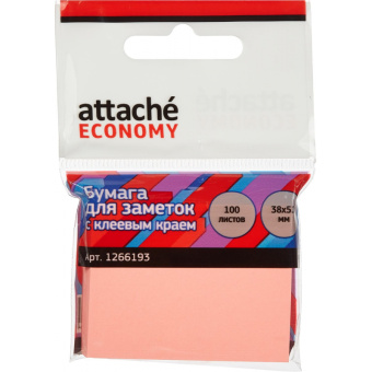 Стикеры Attache Economy 38x51 мм неоновый розовый (1 блок, 100 листов)