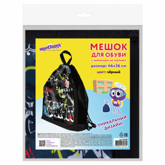 Мешок для обуви ЮНЛАНДИЯ с ручками, боковой карман на молнии, 46х36 см, "Graffiti", 272408