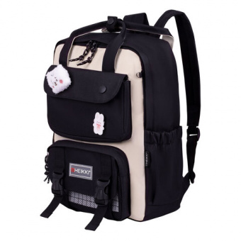Рюкзак HEIKKI COMBO (ХЕЙКИ), сумка-шоппер, косметичка, пенал В ПОДАРОК, бело-черный, 42х30х14 см,272