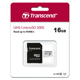 Карта памяти Transcend 300S microSDHC 16Gb UHS-I Cl10 +ад, TS16GUSD300S-A