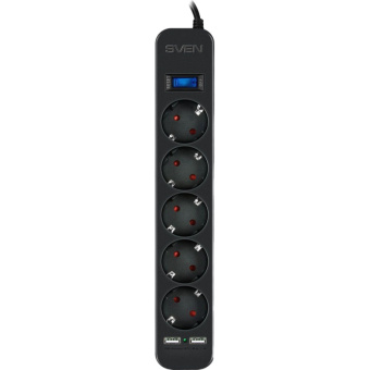 Сетевой фильтр SVEN SF-05LU 1,8 м (1,8м/5р,2xUSB(2.4А)) черный(SV-018832)