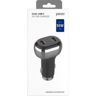 Зарядное устройство автомобильное PERO AC06 USB-C PD/USB-C PD/50W/черное