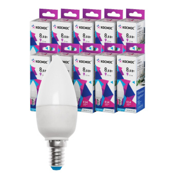 Лампа светодиодная КОСМОС ЭКОНОМИК CN 8.5W E14 10 шт/уп (LED8.5wCNE1465_10)