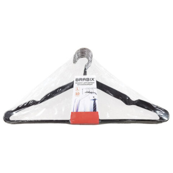 Вешалки-плечики для одежды, размер 48-50, металл, антискользящие, КОМПЛЕКТ 10 шт., черные, BRABIX PR