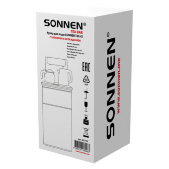 Кулер для воды с чайником SONNEN TBE-01 Tea Bar, напольный, ОХЛАЖДЕНИЕ ЭЛЕКТРОННОЕ, сенсорное управление, пульт ДУ, дисплей, шкафч
