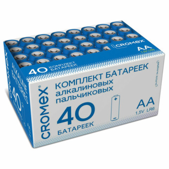 Батарейки алкалиновые "пальчиковые" КОМПЛЕКТ 40 шт., CROMEX Alkaline, АА (LR6,15А), в коробке